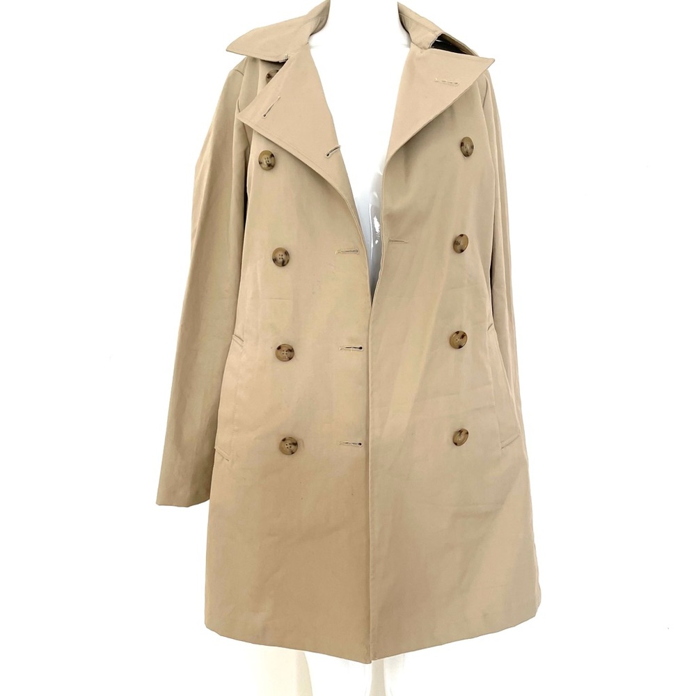 Tan Double Breast Trench Coat Leather Wide Belt